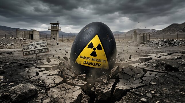 Radiation warning sign in a post-apocalyptic wasteland