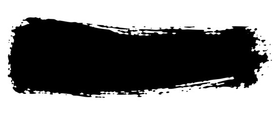 Fototapeta premium Black paint brush stroke banner with grunge rough edges, hand painted ink smear texture on white background 