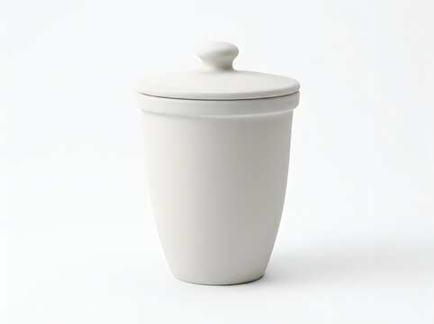 white ceramic laboratory crucible with lid science equipment isolated on transparent background