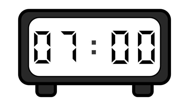 video of a basic and simple black digital clock on a white background showing the time 07:00