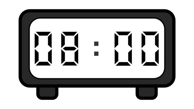 video of a basic and simple black digital clock on a white background showing the time 08:00