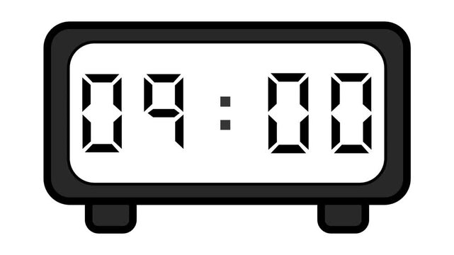 video of a basic and simple black digital clock on a white background showing the time 09:00