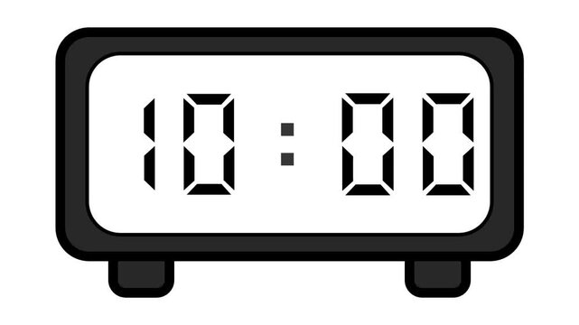 video of a basic and simple black digital clock on a white background showing the time 10:00
