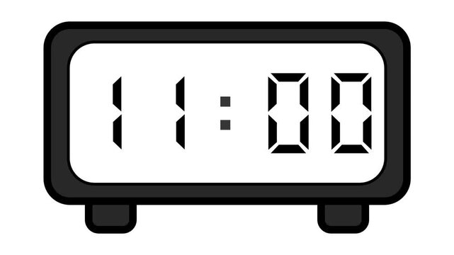 video of a basic and simple black digital clock on a white background showing the time 11:00