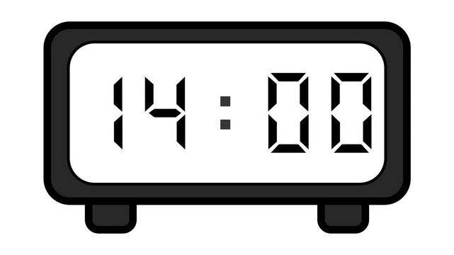 video of a basic and simple black digital clock on a white background showing the time 14:00