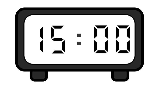 video of a basic and simple black digital clock on a white background showing the time 15:00