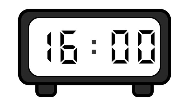 video of a basic and simple black digital clock on a white background showing the time 16:00