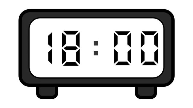 video of a basic and simple black digital clock on a white background showing the time 18:00