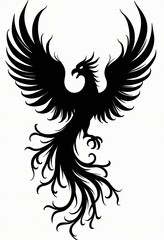 Fototapeta premium Black phoenix rises with wings spread wide in majestic silhouette