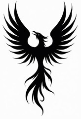 Naklejka premium Black phoenix spreads wings soaring upward in powerful flight silhouette