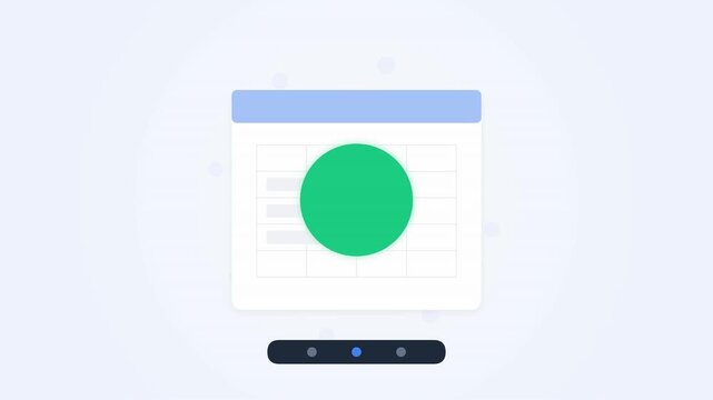 Digital interface visualization featuring a circular green progress indicator centered over a spreadsheet grid layout with motion graphics elements