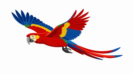 Obraz premium Colorful Scarlet Macaw Parrot Flying with Spread Wings Exotic Tropical Bird Illustration Isolated on White