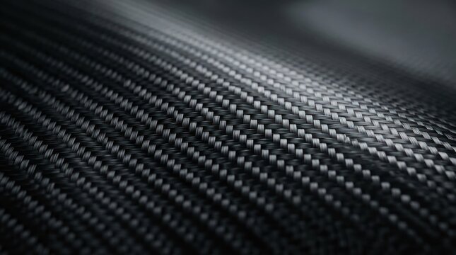 A close-up shot of carbon fiber material. The dark, textured surface displays a prominent woven pattern.