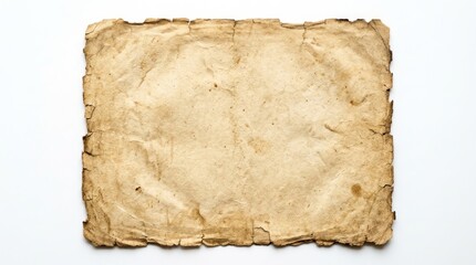 Fototapeta premium A weathered, aged piece of paper rests on a white surface.