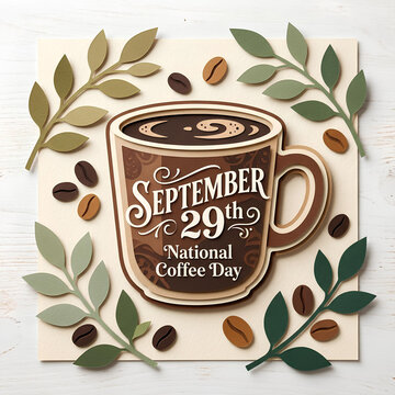 Paper cut art coffee cup for National Coffee Day.