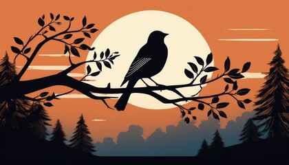 Fototapeta premium bird on tree branch silhouette