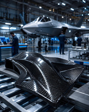 Carbon fiber panel part in aerospace factory with aircraft