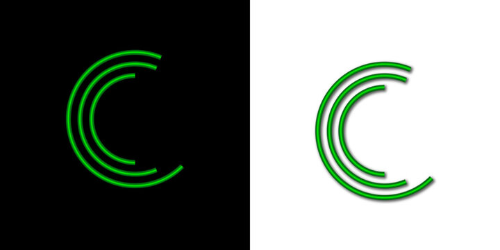 3d glowing green concentric, Circle letter c logo elements isolated white background 