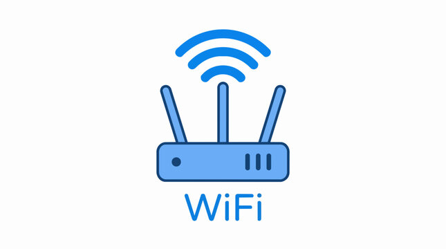 Blue Wireless Router Icon Representing High Speed Internet Connectivity and Digital Network Signal for Online Work