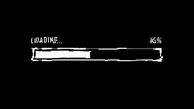 Futuristic cyberpunk progress loading bar animation with glitch on alpha channel. on black background 4K