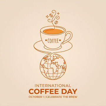 Minimalist line art for International Coffee Day celebration theme.