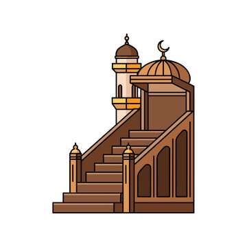 Traditional wooden mosque minbar and minaret pulpit vector