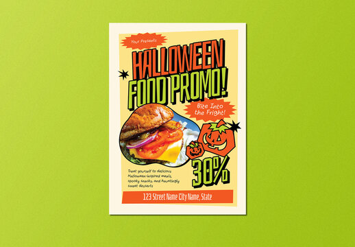 Light Yellow Orange Naive Design Halloween Food Promo Flyer