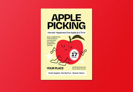 Red Beige Naive Apple Picking Flyer