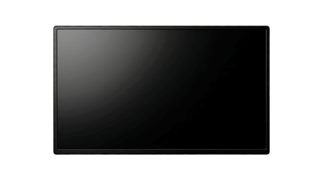 Modern flat screen TV displaying black screen isolated on transparent background