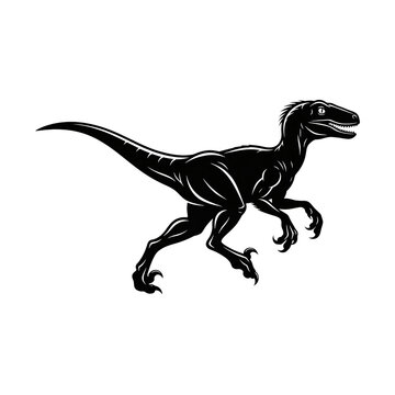 Black silhouette dinosaur running on ground