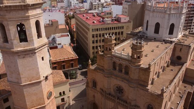 El Fadri bell tower aerial view in Castellon, Valencia Region Spain. High quality 4k footage