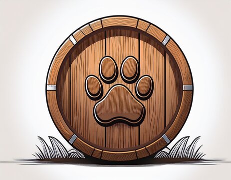 wooden barrel paw print