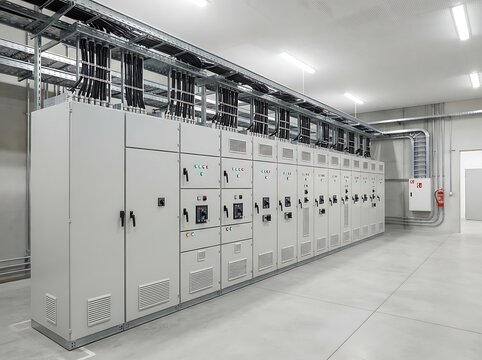 Industrial Electrical Switchgear Panel Room with Cable Trays