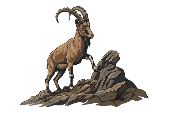 Mountain goat ibex buck vector illustration