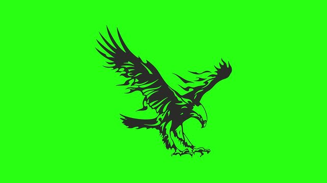 Black tribal eagle silhouette with flame style wings on a green background