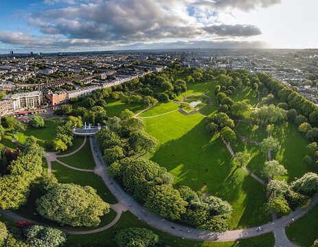aerial view of st stephen s green dublin showcasing the park s layout and vibrant greenery green space greenery