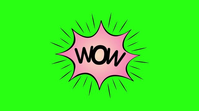 Comic book style speech bubble with the word wow on green background