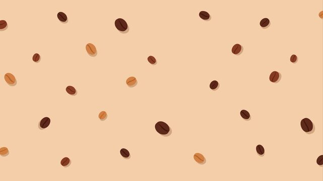Coffee beans form a seamless scrolling pattern across a warm beige background, creating an endless looping motion ideal for cafe branding, menu visuals, food promos, and beverage backdrops.