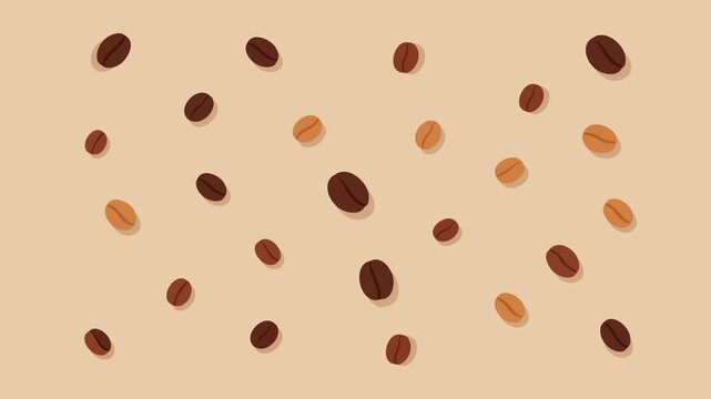 Coffee beans stay scattered on a warm beige background while selected pairs exchange places in short curved motions, creating a playful looping pattern for cafe branding, menus, and food promos.