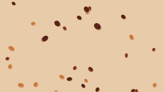 Small coffee beans fall with gentle side drift and natural spacing over a warm beige background, creating a clean animated rain effect ideal for cafe branding, menu visuals, food promos, and backdrops