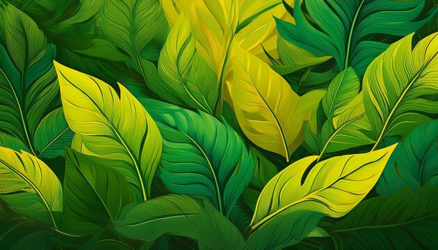 fondo de hojas en varios tonos verdes y amarillos con una imagen ial de la luz del dia selva intransitable ilustracion de la hermosa naturaleza del planeta proteger el planeta de la basura