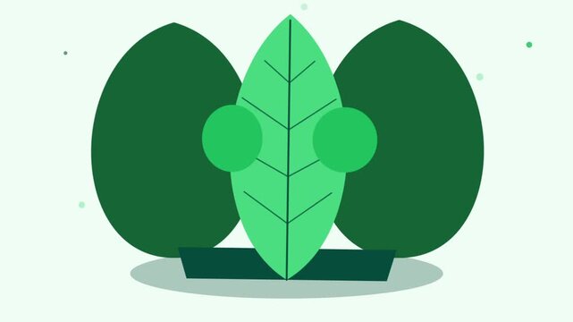Animated cartoon leaf character with simple geometric shapes on light background