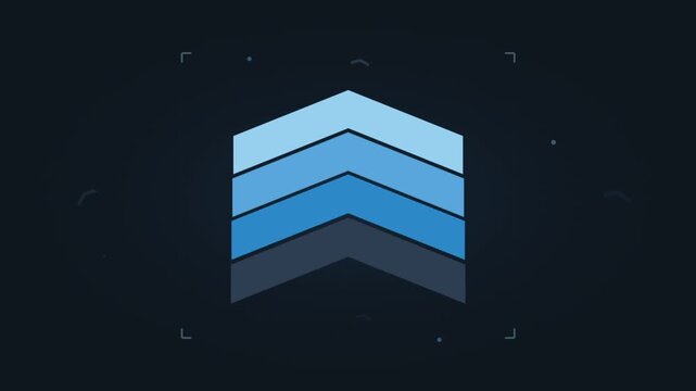 Minimalist blue chevron graphic animation on a dark background