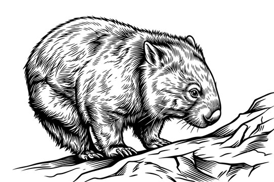 Black and White wombat vector illustration logo