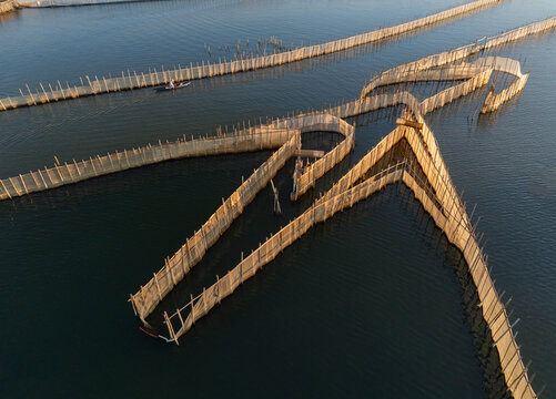 Chuon Lagoon in Hue, Vietnam with Bamboo Fish Traps