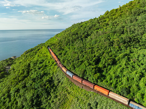 Coastal train crossing Hai Van Pass between Da Nang and Hue