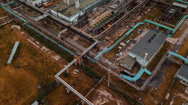 Overhead View of Industrial Pipe Network