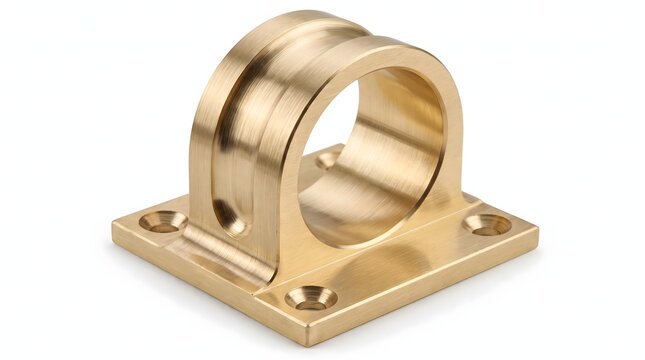 Shiny brass pipe holder part designed for industrial and plumbing applications.