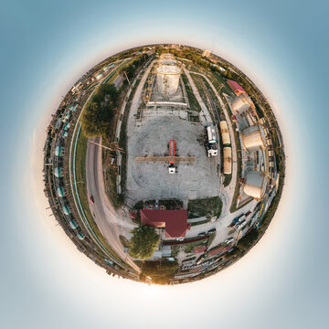 Tiny Planet View of Industrial Storage Facility
