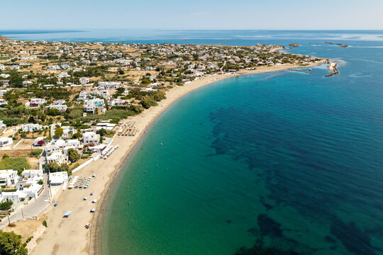 Aerial view skyros island beach and coastal village